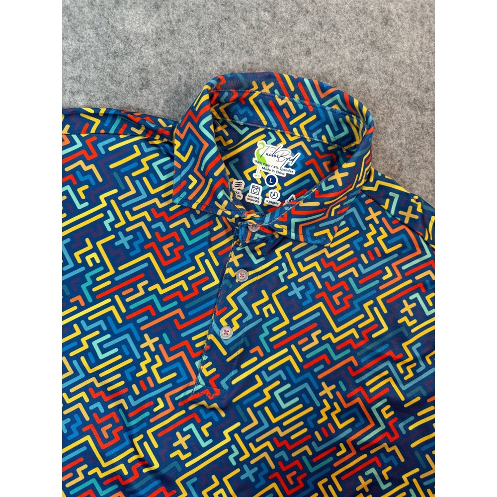 TailorByrd Mens Golf Polo Shirt Large L Multicolor Geometric Maze Performance‎